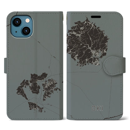 【隠岐（島根県）】地図柄iPhoneケース（手帳タイプ）モノトーン・iPhone 13 用
