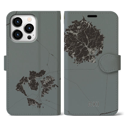 【隠岐（島根県）】地図柄iPhoneケース（手帳タイプ）モノトーン・iPhone 13 Pro 用