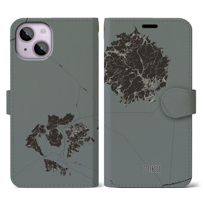 【隠岐（島根県）】地図柄iPhoneケース（手帳タイプ）モノトーン・iPhone 14 用