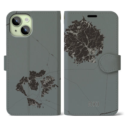 【隠岐（島根県）】地図柄iPhoneケース（手帳タイプ）モノトーン・iPhone 15 用