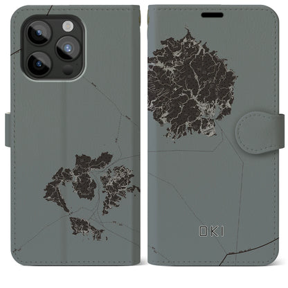 【隠岐（島根県）】地図柄iPhoneケース（手帳タイプ）モノトーン・iPhone 15 Pro Max 用