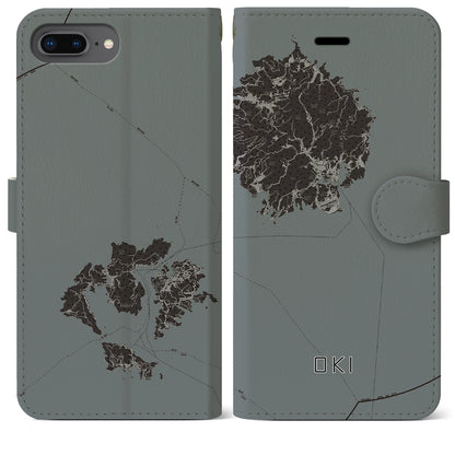 【隠岐（島根県）】地図柄iPhoneケース（手帳タイプ）モノトーン・iPhone 8Plus /7Plus / 6sPlus / 6Plus 用