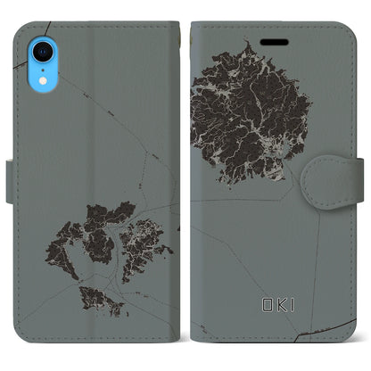 【隠岐（島根県）】地図柄iPhoneケース（手帳タイプ）モノトーン・iPhone XR 用