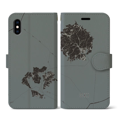 【隠岐（島根県）】地図柄iPhoneケース（手帳タイプ）モノトーン・iPhone XS / X 用