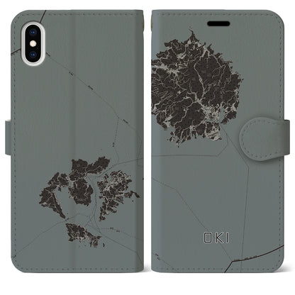 【隠岐（島根県）】地図柄iPhoneケース（手帳タイプ）モノトーン・iPhone XS Max 用