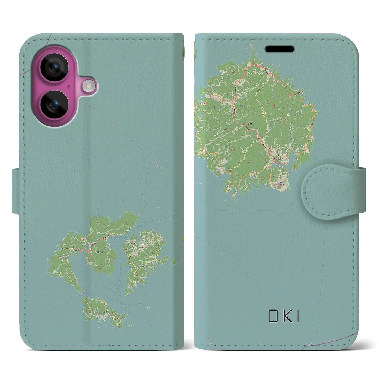 【隠岐（島根県）】地図柄iPhoneケース（手帳タイプ）ナチュラル・iPhone 16 Pro 用