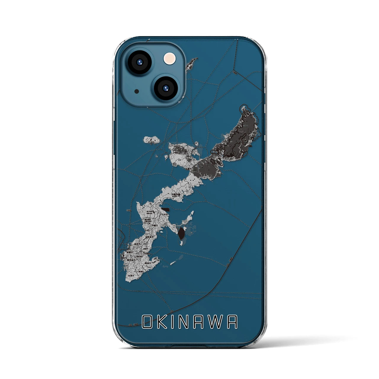 【沖縄2（沖縄県）】地図柄iPhoneケース（クリアタイプ）モノトーン・iPhone 13 Pro 用