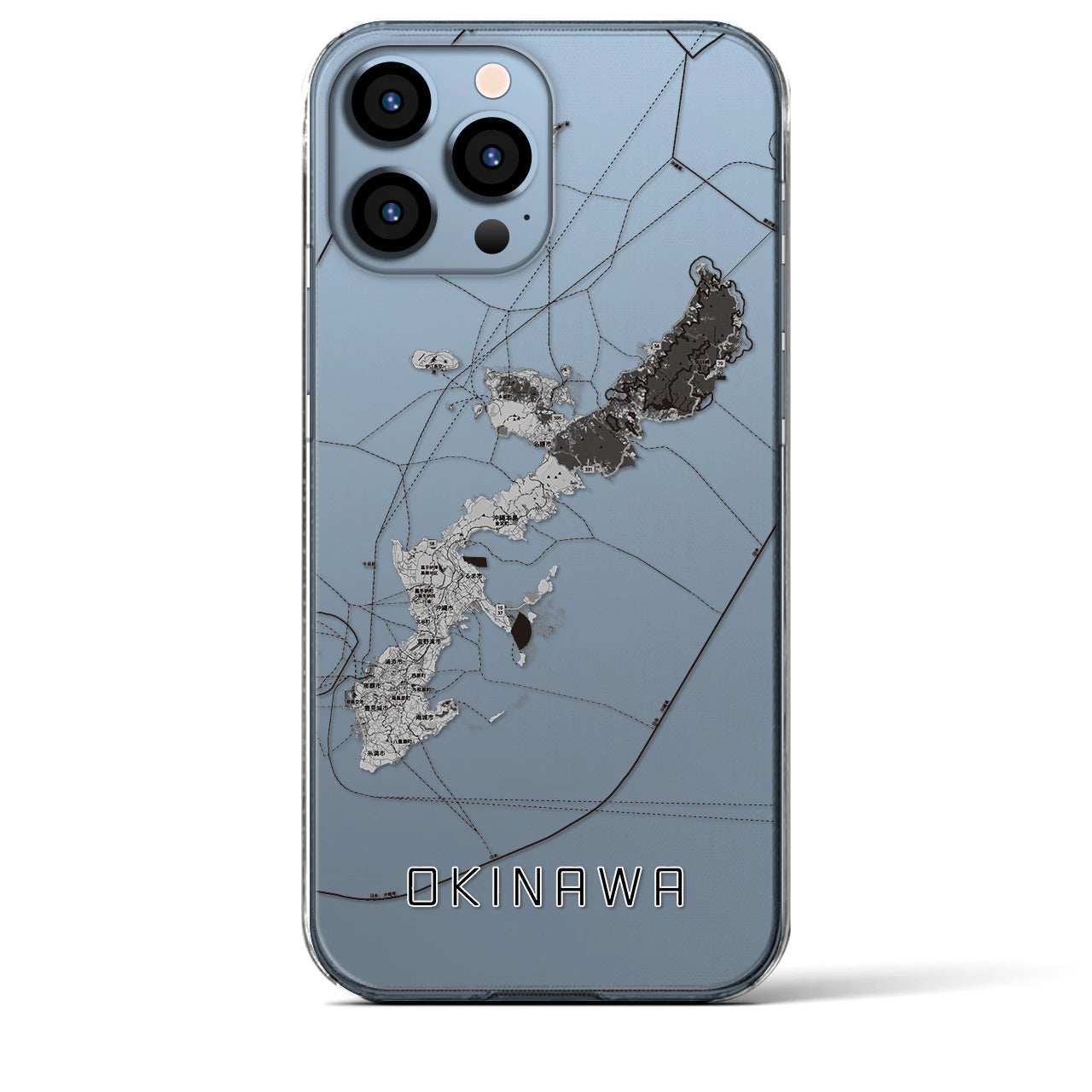 【沖縄2（沖縄県）】地図柄iPhoneケース（クリアタイプ）モノトーン・iPhone 14 用