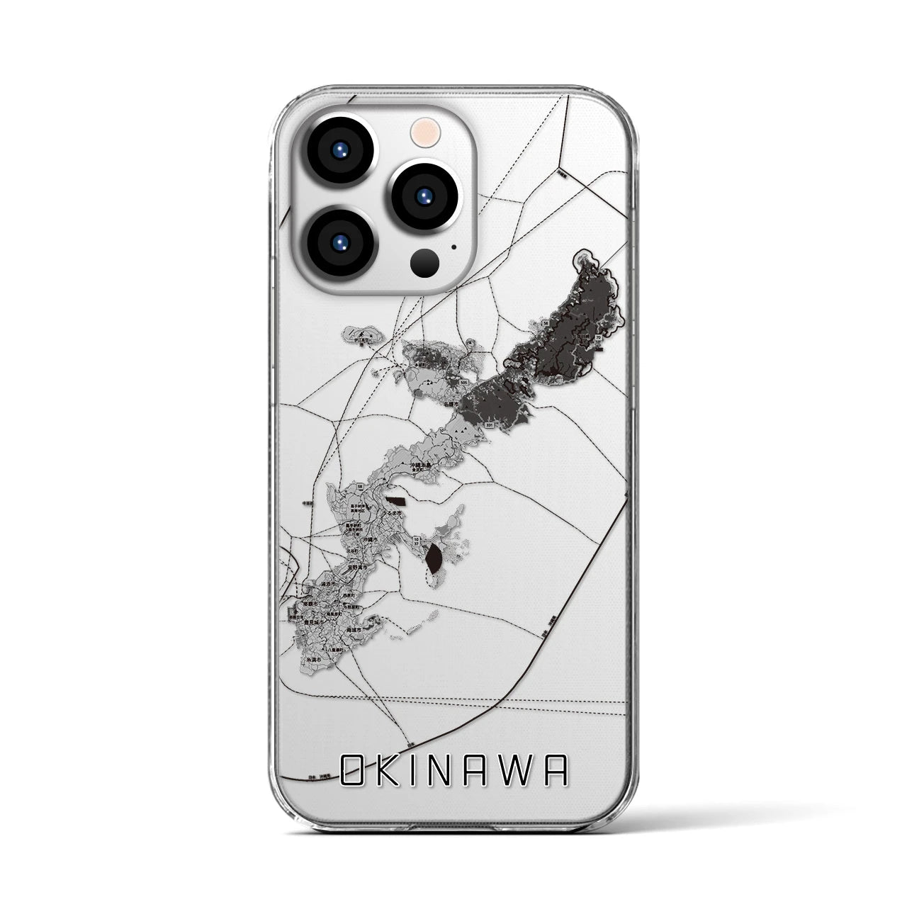 【沖縄2（沖縄県）】地図柄iPhoneケース（クリアタイプ）モノトーン・iPhone 13 Pro Max 用