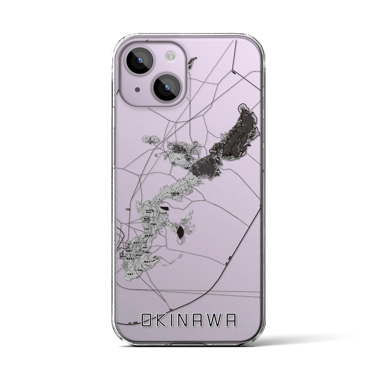 【沖縄2（沖縄県）】地図柄iPhoneケース（クリアタイプ）モノトーン・iPhone 14 Plus 用