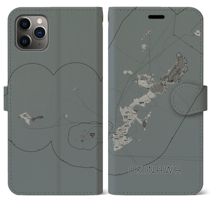 【沖縄2（沖縄県）】地図柄iPhoneケース（手帳タイプ）モノトーン・iPhone 11 Pro Max 用