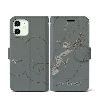 【沖縄2（沖縄県）】地図柄iPhoneケース（手帳タイプ）モノトーン・iPhone 12 mini 用