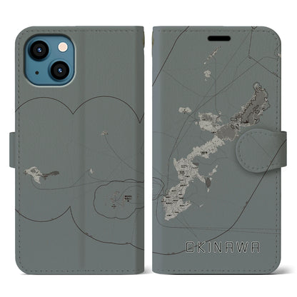 【沖縄2（沖縄県）】地図柄iPhoneケース（手帳タイプ）モノトーン・iPhone 13 用