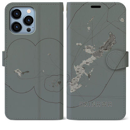 【沖縄2（沖縄県）】地図柄iPhoneケース（手帳タイプ）モノトーン・iPhone 13 Pro Max 用