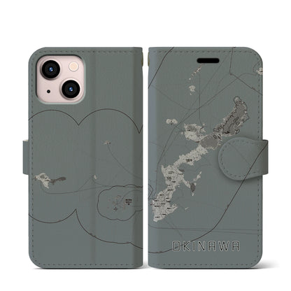 【沖縄2（沖縄県）】地図柄iPhoneケース（手帳タイプ）モノトーン・iPhone 13 mini 用