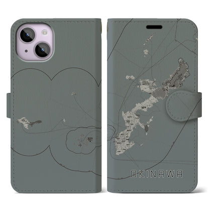【沖縄2（沖縄県）】地図柄iPhoneケース（手帳タイプ）モノトーン・iPhone 14 用
