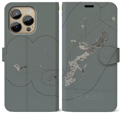 【沖縄2（沖縄県）】地図柄iPhoneケース（手帳タイプ）モノトーン・iPhone 14 Pro Max 用