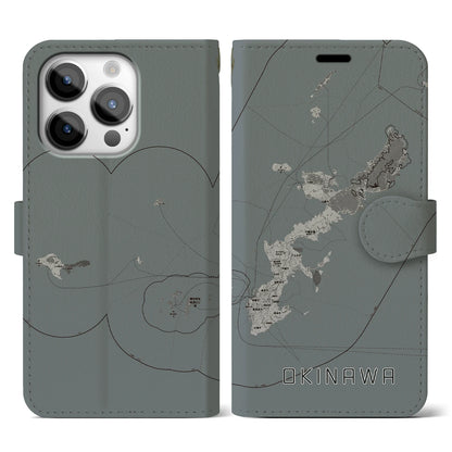 【沖縄2（沖縄県）】地図柄iPhoneケース（手帳タイプ）モノトーン・iPhone 14 Pro 用