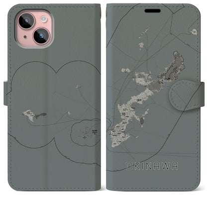 【沖縄2（沖縄県）】地図柄iPhoneケース（手帳タイプ）モノトーン・iPhone 15 Plus 用