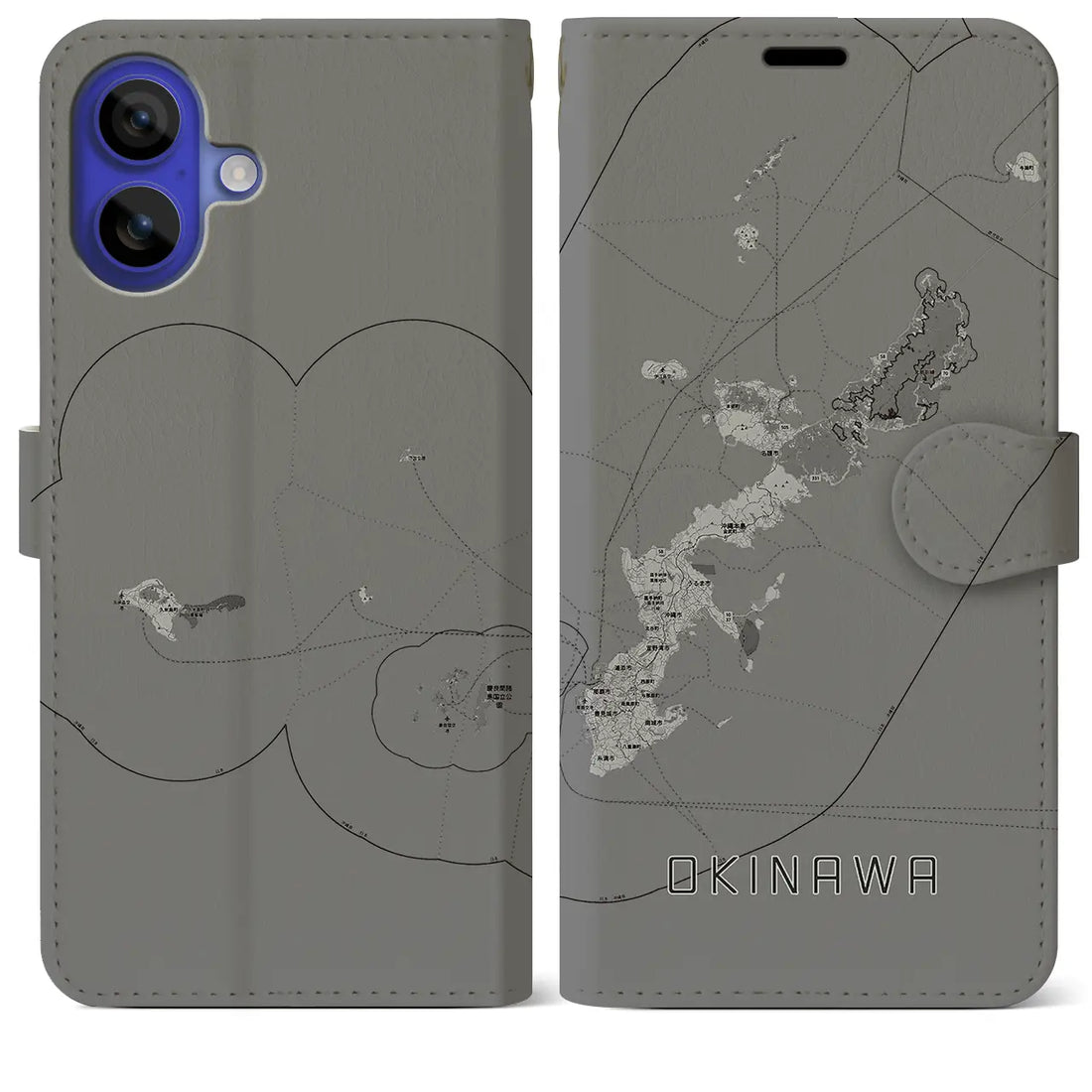 【沖縄2(沖縄県)】地図柄iPhoneケース(手帳タイプ)モノトーン・iPhone 16 Pro Max 用