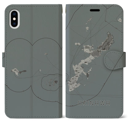 【沖縄2（沖縄県）】地図柄iPhoneケース（手帳タイプ）モノトーン・iPhone XS Max 用