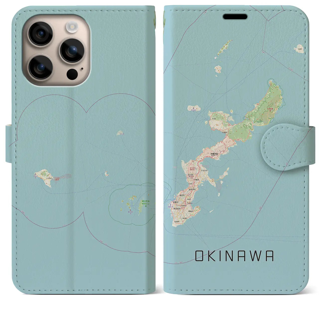 【沖縄2（沖縄県）】地図柄iPhoneケース（手帳タイプ）ナチュラル・iPhone 16 Plus 用