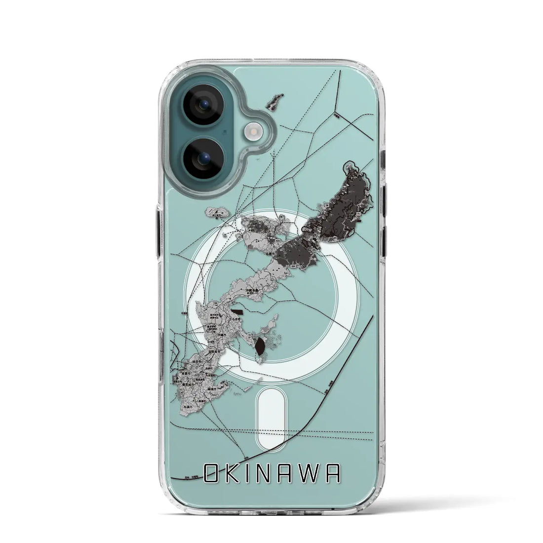 【沖縄2（沖縄県）】地図柄iPhoneケース（MagSafeタイプ）モノトーン・iPhone 16 Pro 用