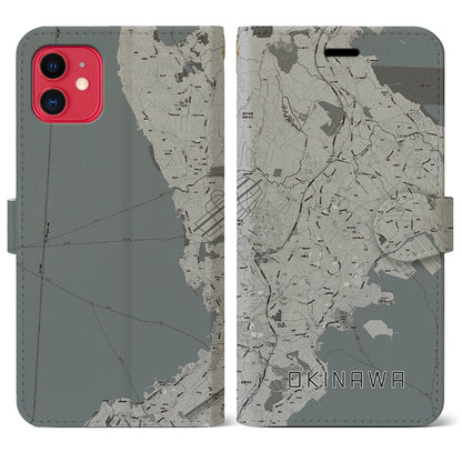【沖縄（沖縄県）】地図柄iPhoneケース（手帳タイプ）モノトーン・iPhone 11 用