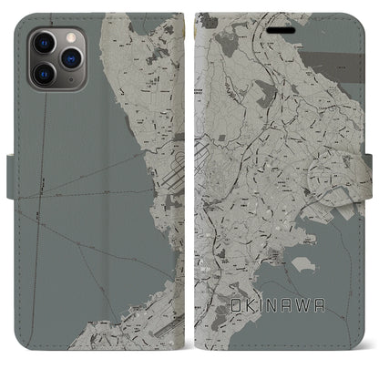 【沖縄（沖縄県）】地図柄iPhoneケース（手帳タイプ）モノトーン・iPhone 11 Pro Max 用