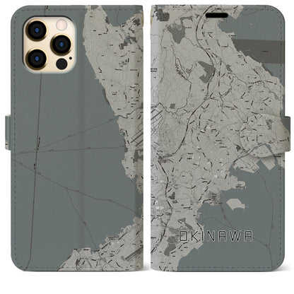 【沖縄（沖縄県）】地図柄iPhoneケース（手帳タイプ）モノトーン・iPhone 12 Pro Max 用