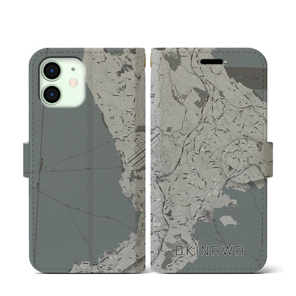 【沖縄（沖縄県）】地図柄iPhoneケース（手帳タイプ）モノトーン・iPhone 12 mini 用