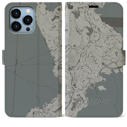 【沖縄（沖縄県）】地図柄iPhoneケース（手帳タイプ）モノトーン・iPhone 13 Pro Max 用