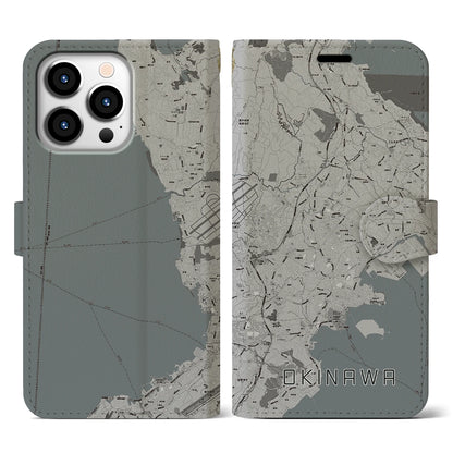 【沖縄（沖縄県）】地図柄iPhoneケース（手帳タイプ）モノトーン・iPhone 13 Pro 用