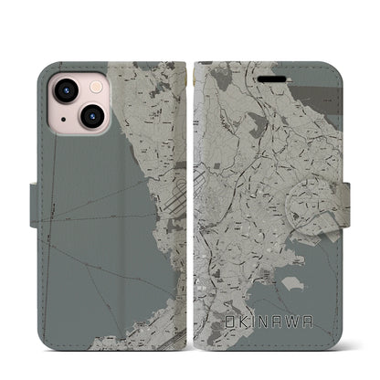 【沖縄（沖縄県）】地図柄iPhoneケース（手帳タイプ）モノトーン・iPhone 13 mini 用