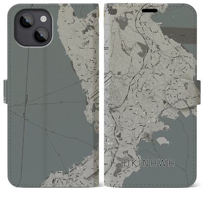 【沖縄（沖縄県）】地図柄iPhoneケース（手帳タイプ）モノトーン・iPhone 14 Plus 用