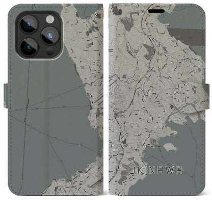 【沖縄（沖縄県）】地図柄iPhoneケース（手帳タイプ）モノトーン・iPhone 15 Pro Max 用