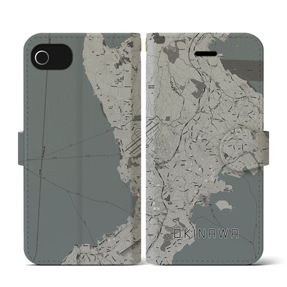 【沖縄（沖縄県）】地図柄iPhoneケース（手帳タイプ）モノトーン・iPhone SE（第3 / 第2世代） / 8 / 7 / 6s / 6 用