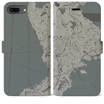 【沖縄（沖縄県）】地図柄iPhoneケース（手帳タイプ）モノトーン・iPhone 8Plus /7Plus / 6sPlus / 6Plus 用