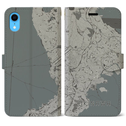 【沖縄（沖縄県）】地図柄iPhoneケース（手帳タイプ）モノトーン・iPhone XR 用