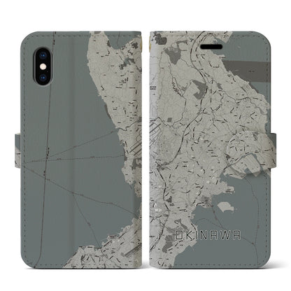 【沖縄（沖縄県）】地図柄iPhoneケース（手帳タイプ）モノトーン・iPhone XS / X 用