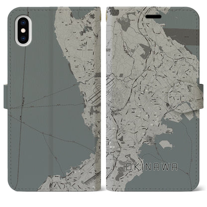 【沖縄（沖縄県）】地図柄iPhoneケース（手帳タイプ）モノトーン・iPhone XS Max 用