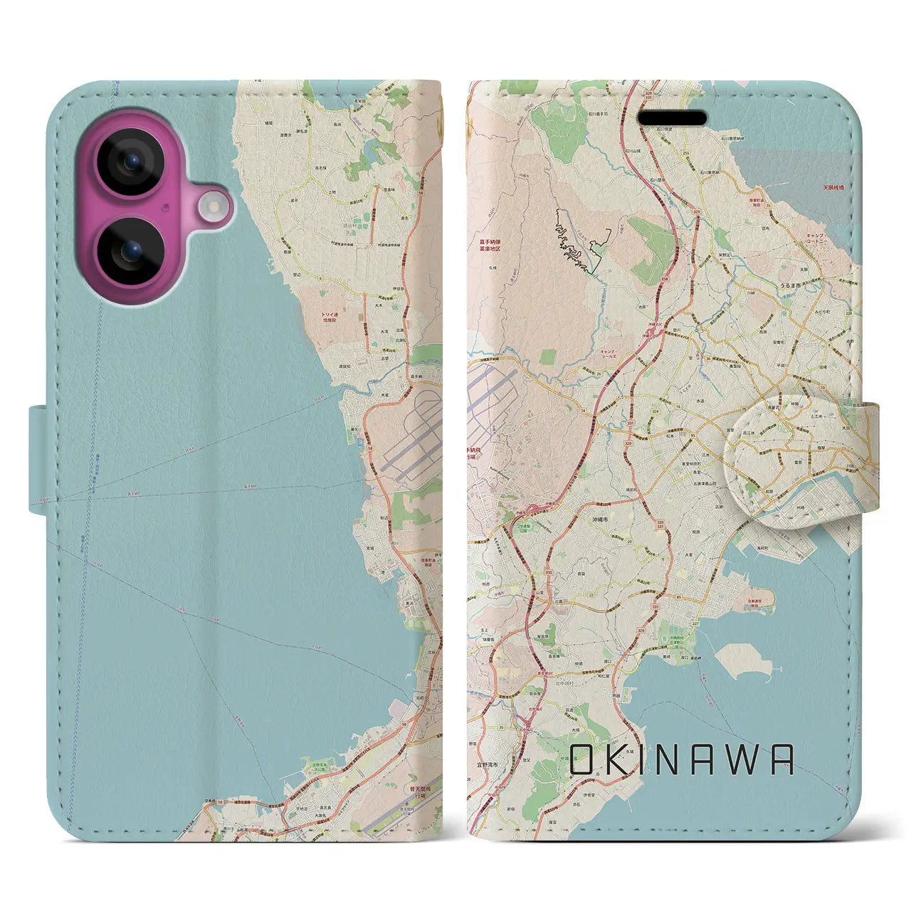 【沖縄（沖縄県）】地図柄iPhoneケース（手帳タイプ）ナチュラル・iPhone 16 Pro 用