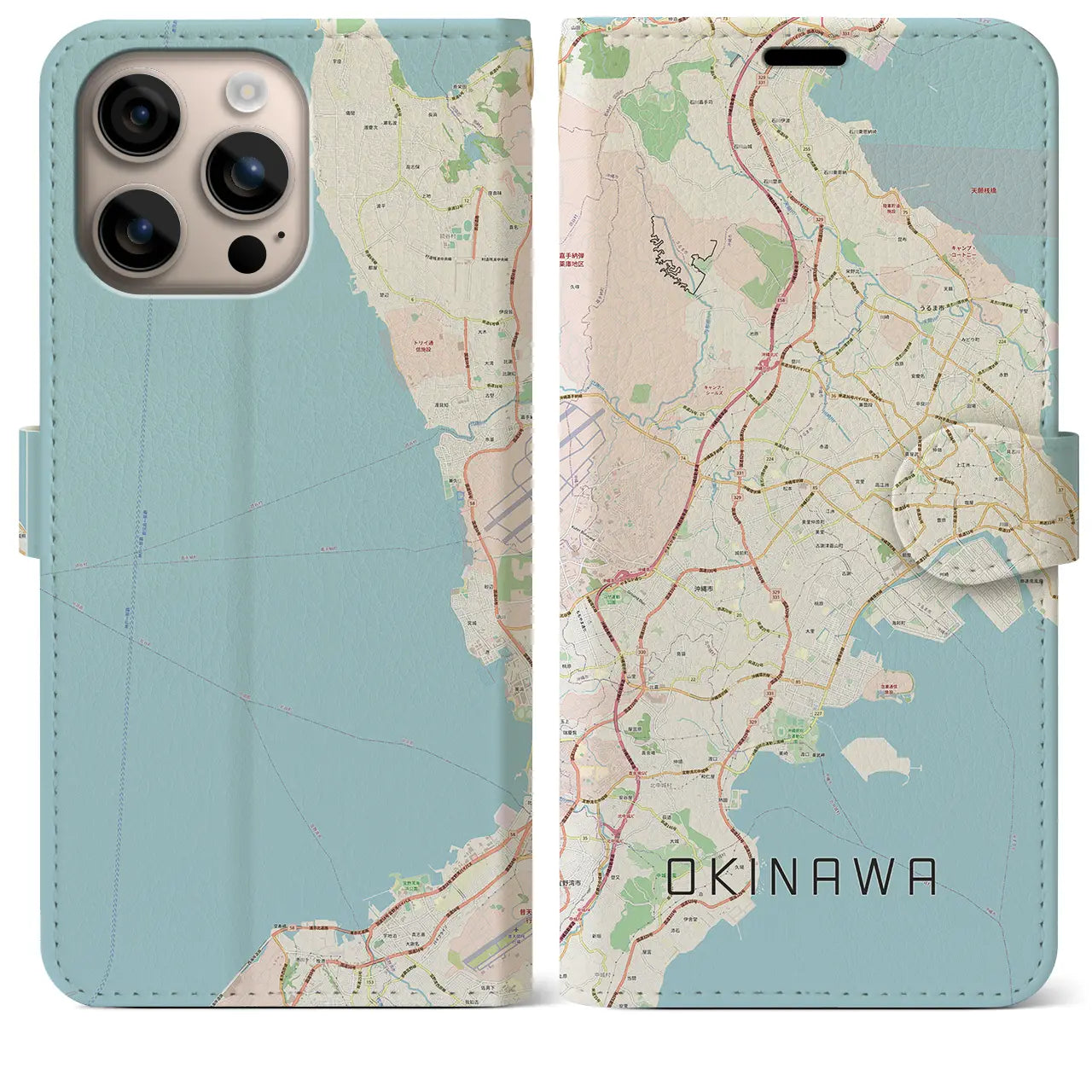 【沖縄（沖縄県）】地図柄iPhoneケース（手帳タイプ）ナチュラル・iPhone 16 Plus 用