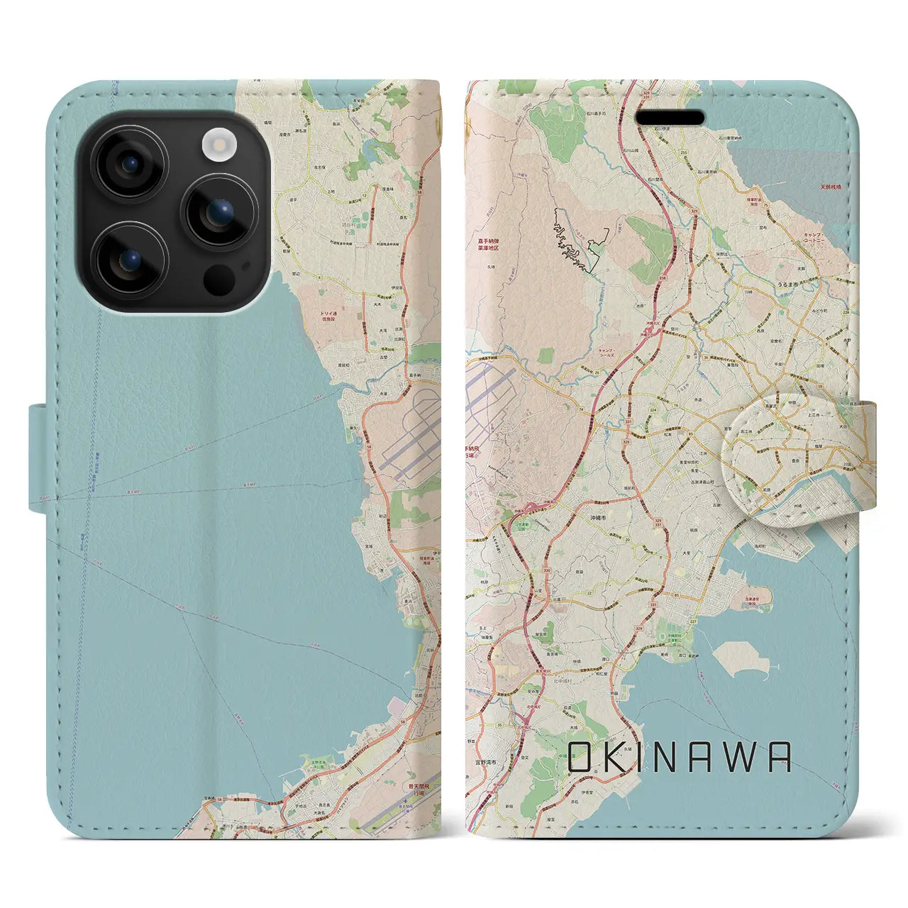 【沖縄（沖縄県）】地図柄iPhoneケース（手帳タイプ）ナチュラル・iPhone 16 用