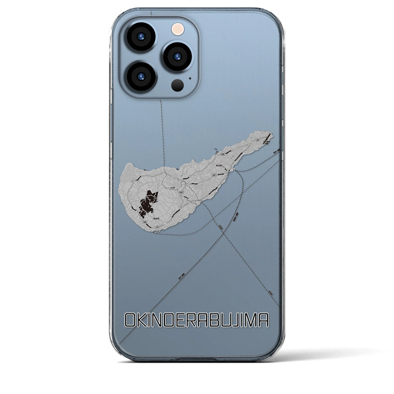 【沖永良部島（鹿児島県）】地図柄iPhoneケース（クリアタイプ）モノトーン・iPhone 13 Pro Max 用