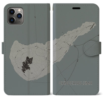 【沖永良部島（鹿児島県）】地図柄iPhoneケース（手帳タイプ）モノトーン・iPhone 11 Pro Max 用