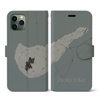 【沖永良部島（鹿児島県）】地図柄iPhoneケース（手帳タイプ）モノトーン・iPhone 11 Pro 用