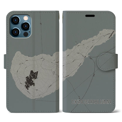 【沖永良部島（鹿児島県）】地図柄iPhoneケース（手帳タイプ）モノトーン・iPhone 12 / 12 Pro 用