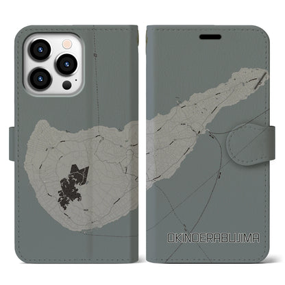 【沖永良部島（鹿児島県）】地図柄iPhoneケース（手帳タイプ）モノトーン・iPhone 13 Pro 用