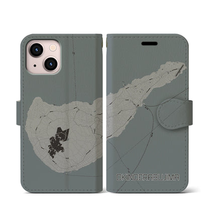 【沖永良部島（鹿児島県）】地図柄iPhoneケース（手帳タイプ）モノトーン・iPhone 13 mini 用